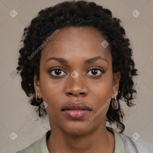 Neutral black young-adult female with short  black hair and brown eyes