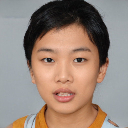 Neutral asian child male with short  brown hair and brown eyes