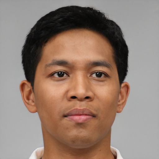 Neutral asian young-adult male with short  brown hair and brown eyes
