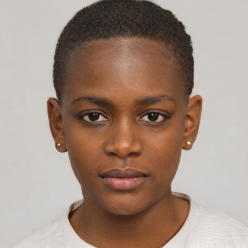 Neutral black child female with short  brown hair and brown eyes