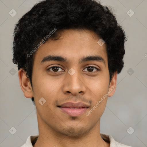 Neutral latino young-adult male with short  brown hair and brown eyes