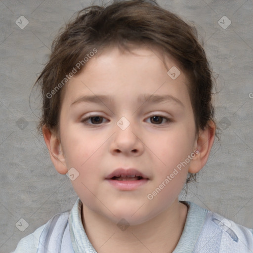 Neutral white child female with short  brown hair and brown eyes