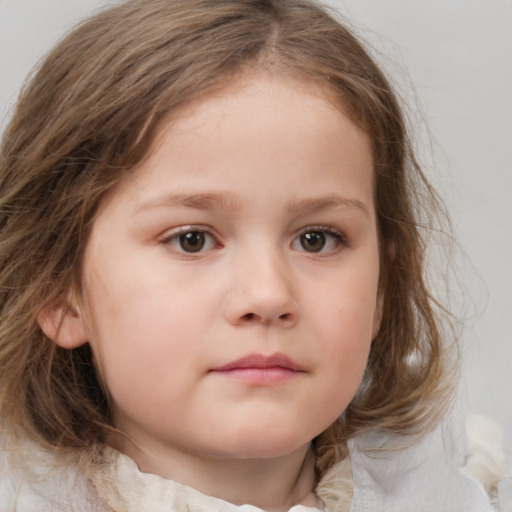 Neutral white child female with medium  brown hair and brown eyes