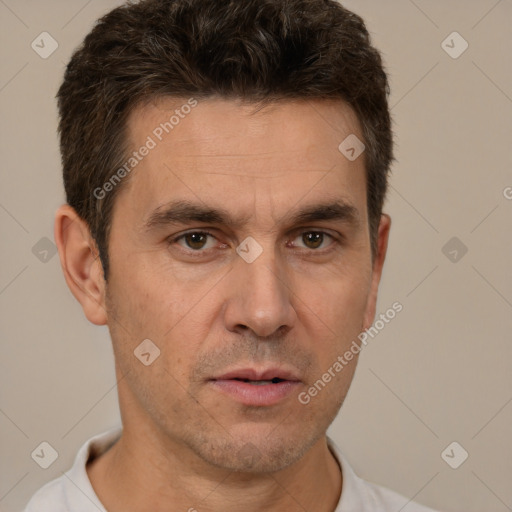 Neutral white adult male with short  brown hair and brown eyes