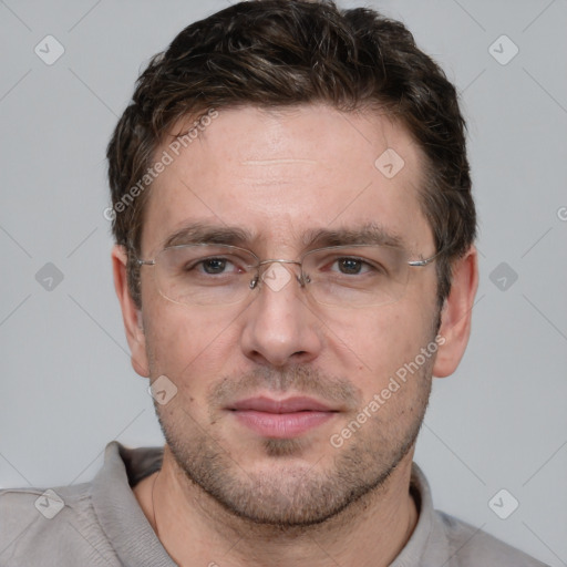 Neutral white adult male with short  brown hair and brown eyes