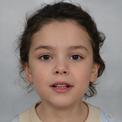 Neutral white child female with medium  brown hair and brown eyes