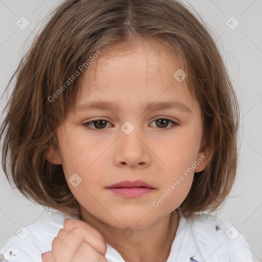 Neutral white child female with medium  brown hair and brown eyes