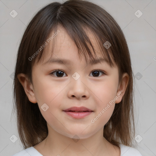 Neutral white child female with medium  brown hair and brown eyes