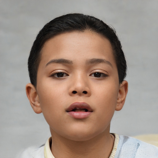 Neutral asian child female with short  brown hair and brown eyes