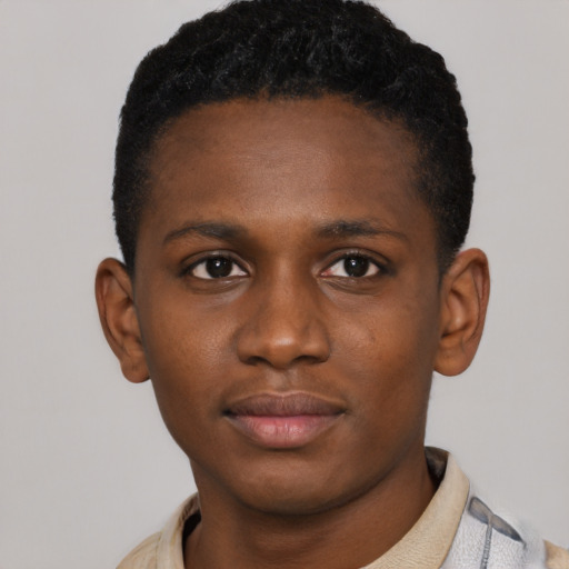 Neutral black young-adult male with short  brown hair and brown eyes