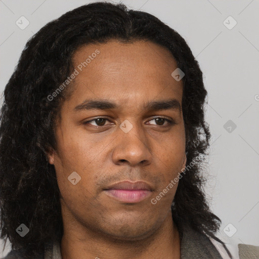 Neutral black young-adult male with short  brown hair and brown eyes