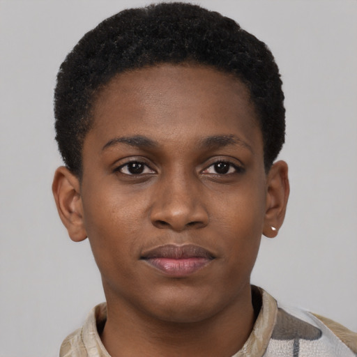 Neutral black young-adult female with short  brown hair and brown eyes
