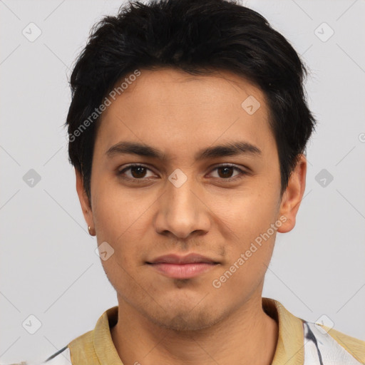 Neutral asian young-adult male with short  black hair and brown eyes