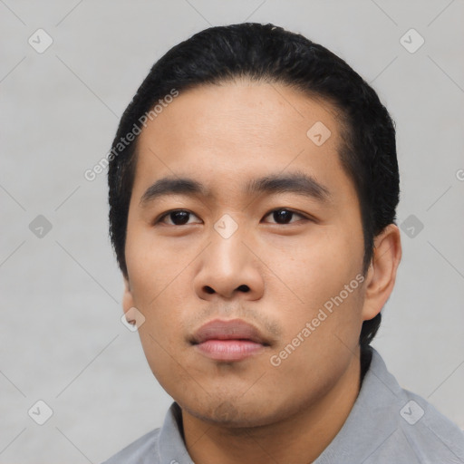 Neutral asian young-adult male with short  black hair and brown eyes