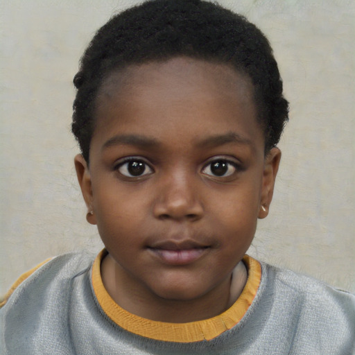 Neutral black child female with short  black hair and brown eyes