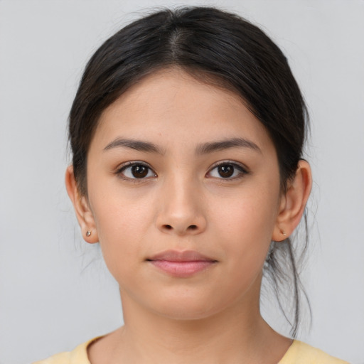 Neutral asian young-adult female with medium  brown hair and brown eyes