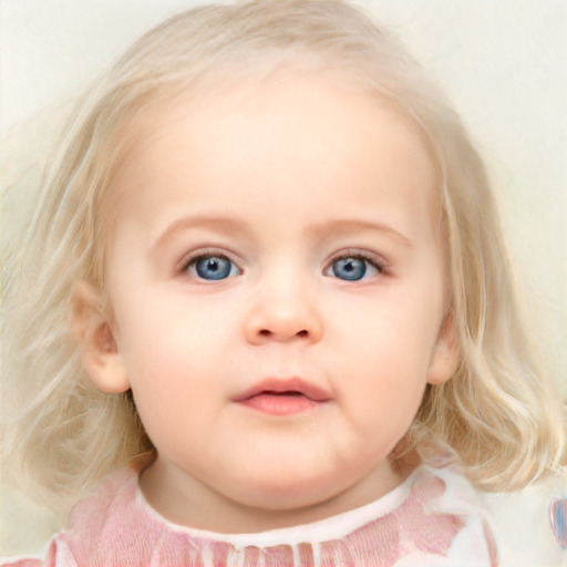 Neutral white child female with medium  blond hair and blue eyes