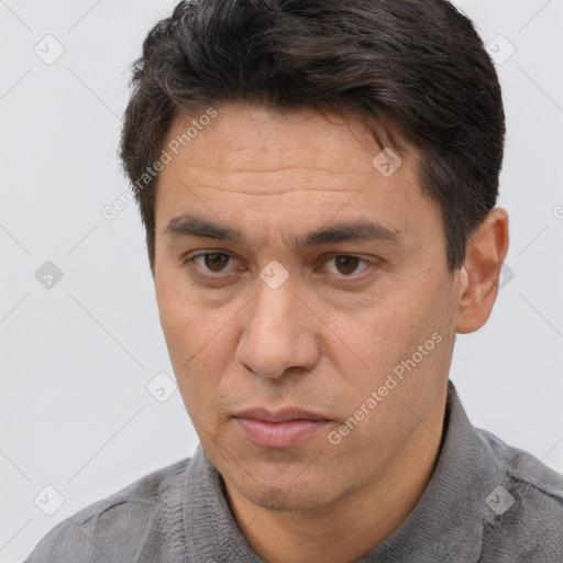 Neutral white adult male with short  brown hair and brown eyes