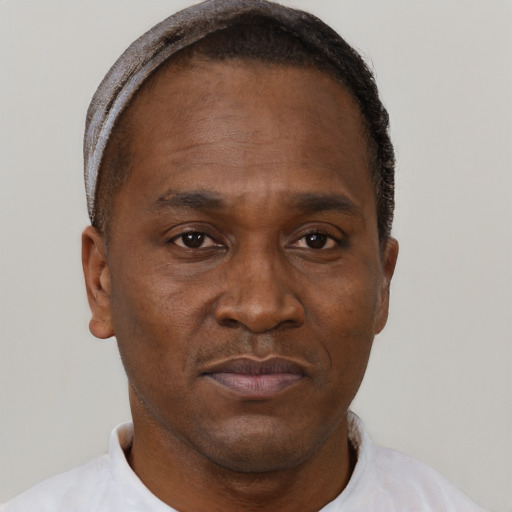 Neutral black adult male with short  brown hair and brown eyes