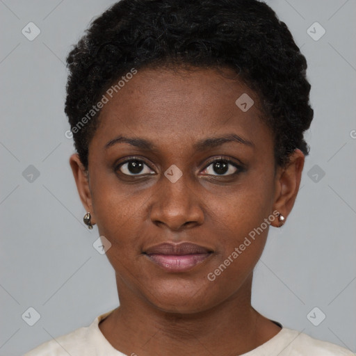 Neutral black young-adult female with short  brown hair and brown eyes