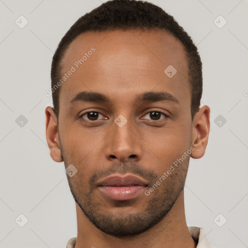 Neutral black young-adult male with short  brown hair and brown eyes