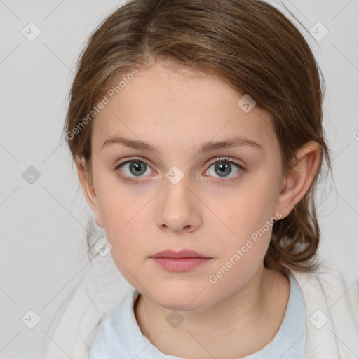 Neutral white child female with medium  brown hair and brown eyes