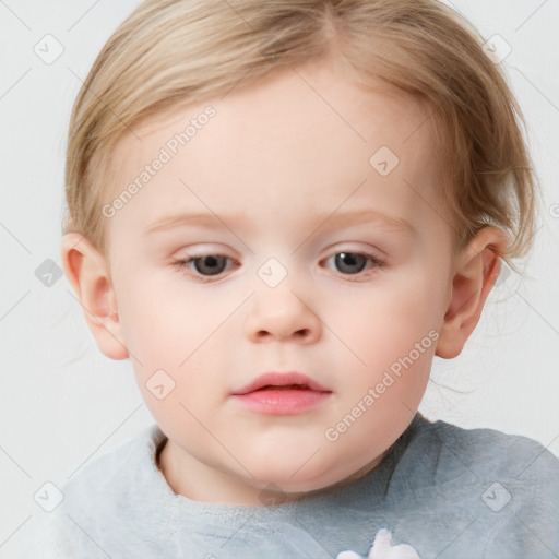 Neutral white child female with medium  brown hair and blue eyes