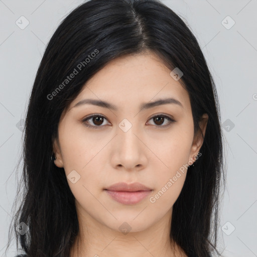 Neutral asian young-adult female with long  black hair and brown eyes