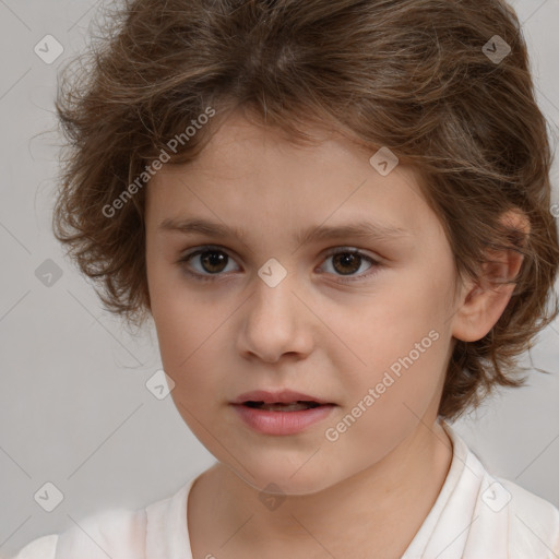 Neutral white child female with medium  brown hair and brown eyes