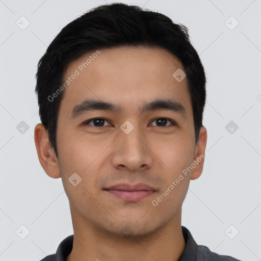 Neutral asian young-adult male with short  black hair and brown eyes