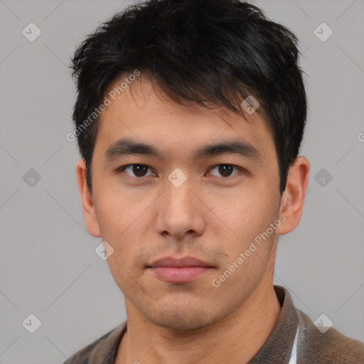 Neutral asian young-adult male with short  brown hair and brown eyes