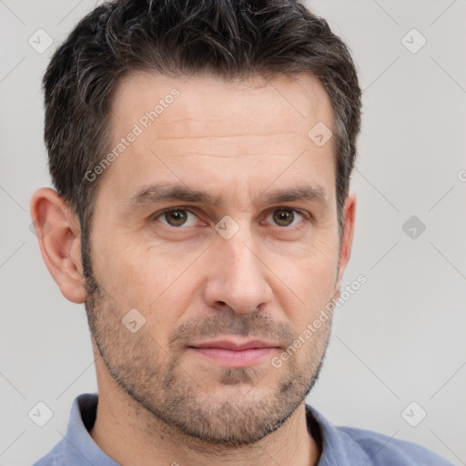 Neutral white adult male with short  brown hair and brown eyes