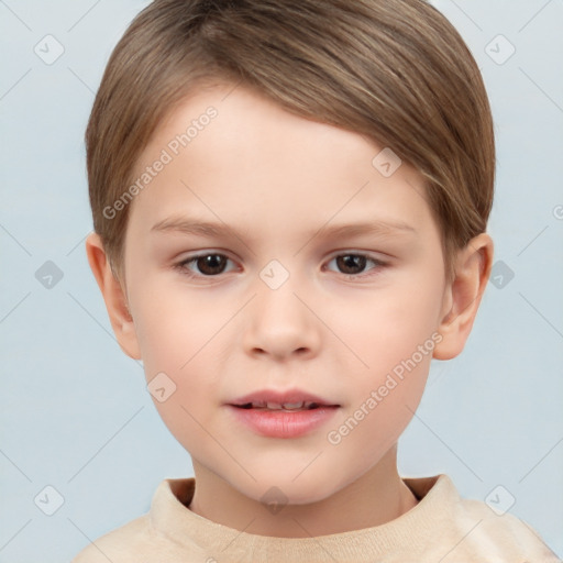 Neutral white child female with short  brown hair and brown eyes