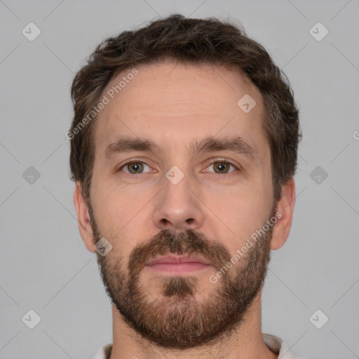 Neutral white adult male with short  brown hair and brown eyes