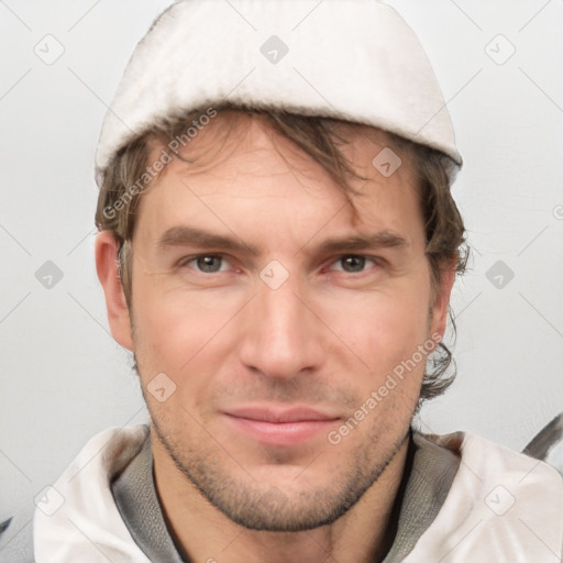 Neutral white adult male with short  brown hair and brown eyes