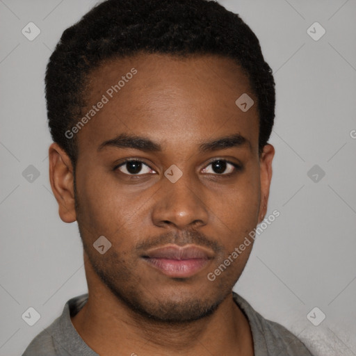 Neutral black young-adult male with short  brown hair and brown eyes