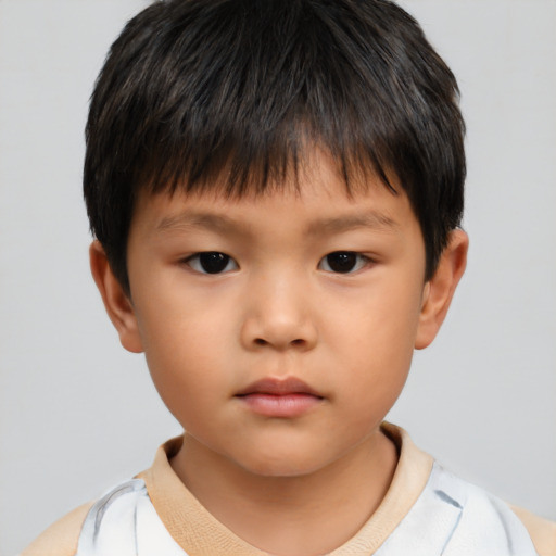 Neutral asian child male with short  brown hair and brown eyes