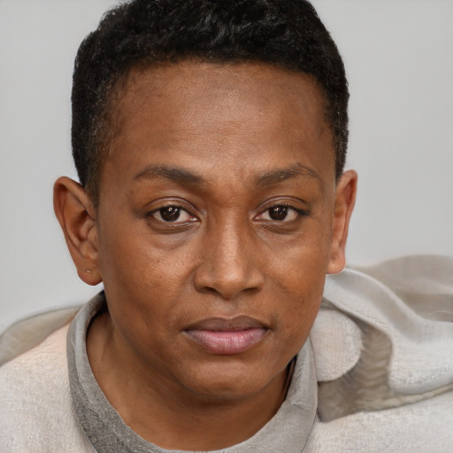 Neutral black young-adult female with short  brown hair and brown eyes