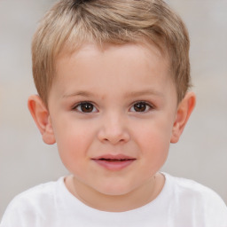 Joyful white child male with short  brown hair and brown eyes