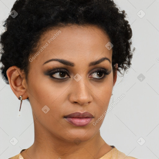 Neutral black young-adult female with short  brown hair and brown eyes