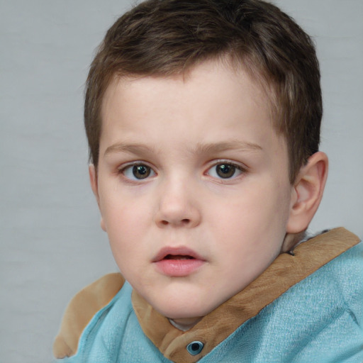 Neutral white child male with short  brown hair and brown eyes