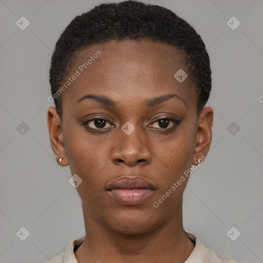 Neutral black young-adult female with short  brown hair and brown eyes