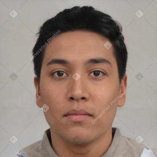 Neutral asian young-adult male with short  black hair and brown eyes