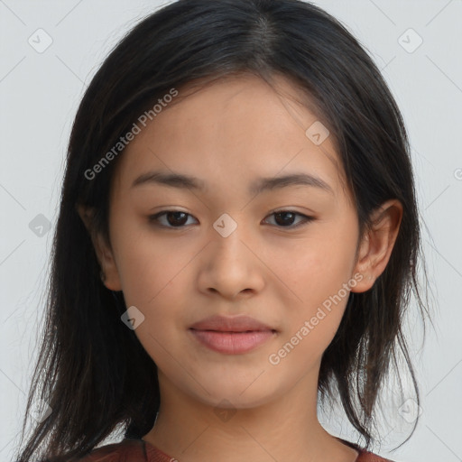 Neutral asian young-adult female with medium  brown hair and brown eyes