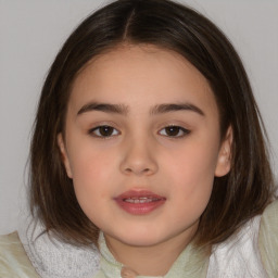 Neutral white child female with medium  brown hair and brown eyes