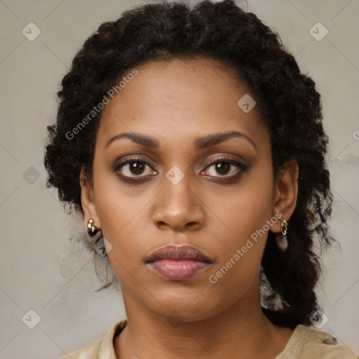 Neutral black young-adult female with medium  black hair and brown eyes