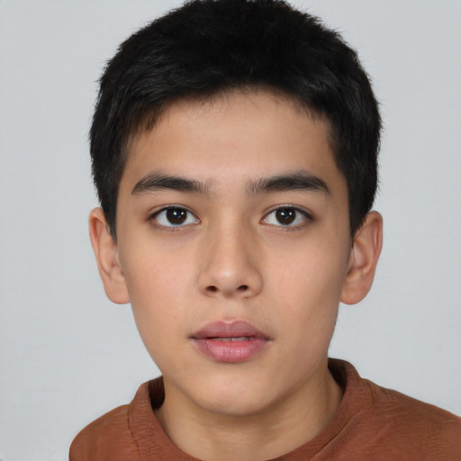 Neutral asian young-adult male with short  brown hair and brown eyes