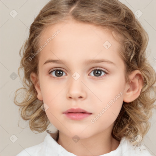 Neutral white child female with medium  brown hair and brown eyes