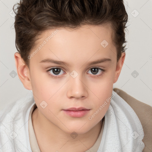 Neutral white child female with short  brown hair and brown eyes