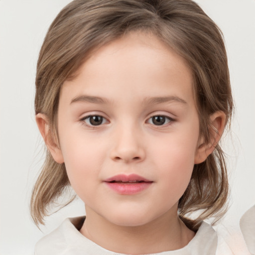 Neutral white child female with medium  brown hair and brown eyes